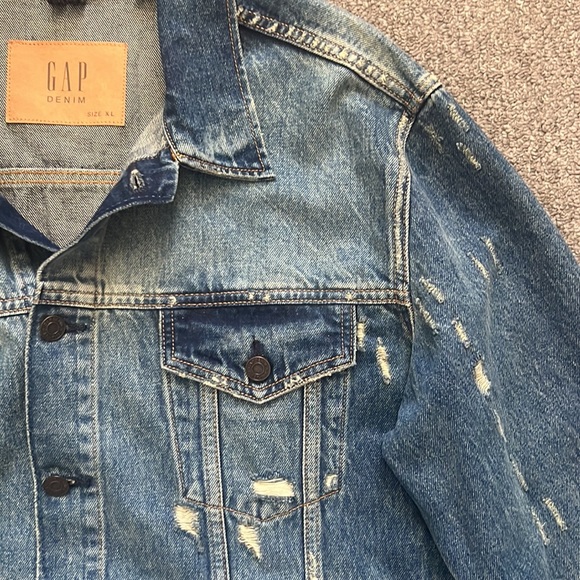 NWOT GAP 1969 Mens Denim Jacket Distressed Indigo Size XL - Picture 3 of 15